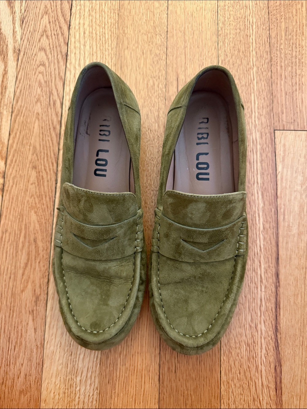 Womens Olive Suede Penny Loafers - Stylish Slip-On Dress Casual
